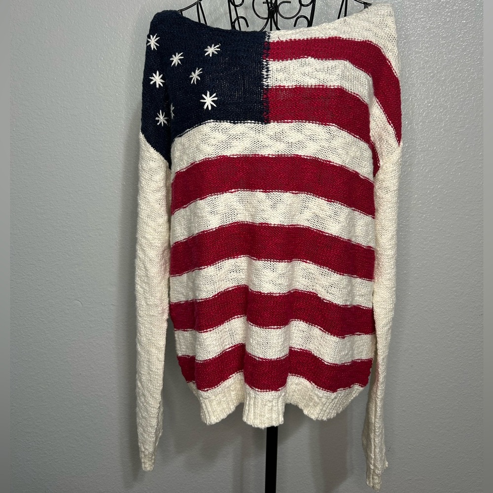 Lucky Brand American Flag Off-The-Shoulder Knit Sweater | Size M
